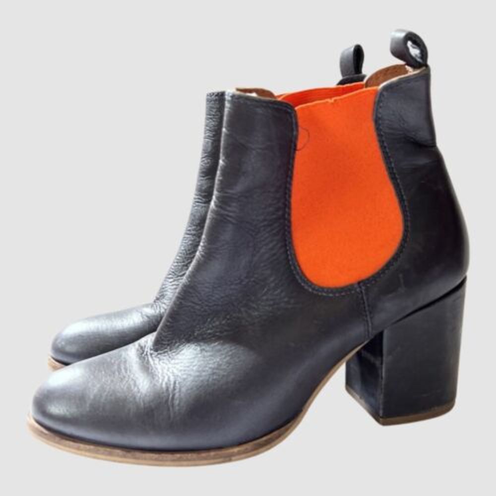 Elk Black/ Orange Block Heel Boots EU38/US8 ($369) - Picture 4 of 7